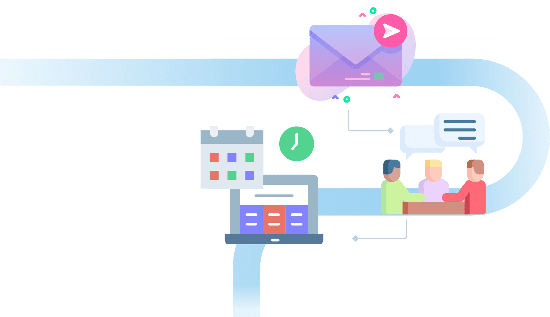 Hero illustration showing a calendar with scheduled meetings